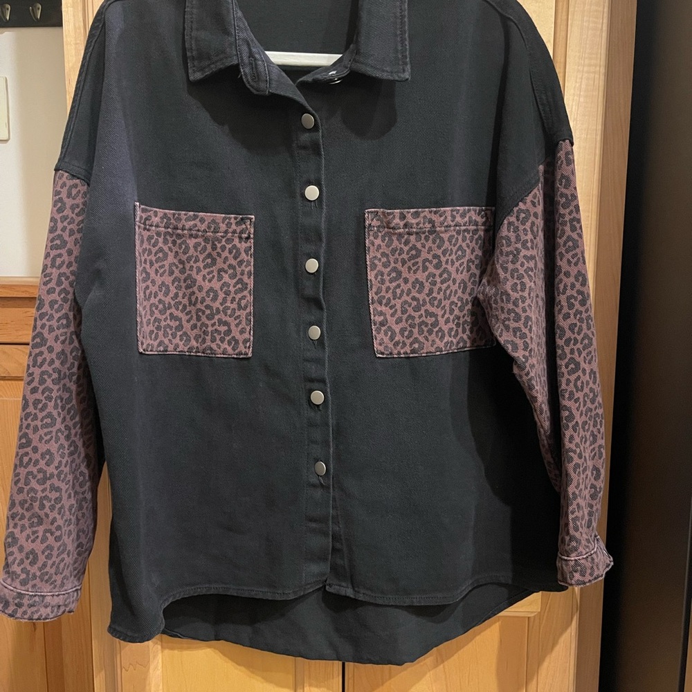 Black and Brown Leopard Print Button-Up Jacket